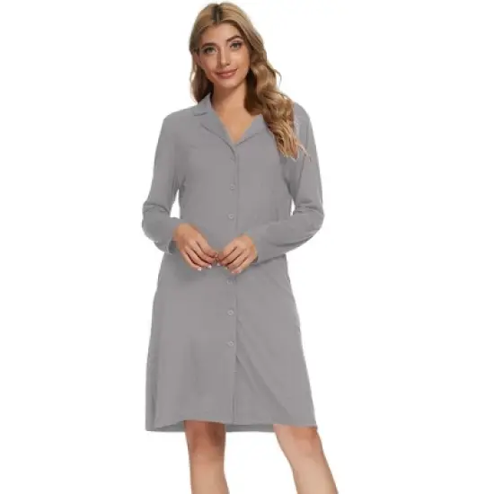 cheibear Womens Pajama Sleepshirt Nightshirt Long Sleeve Nightgown Sleep Shirt Dress image {5}