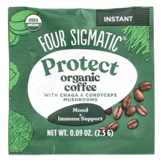 Four Sigmatic Protect, Instant Organic Coffee with Chaga & Cordyceps Mushrooms, Medium Roast, 10 Packets, 0.09 oz (2.5 g) Each image {2}