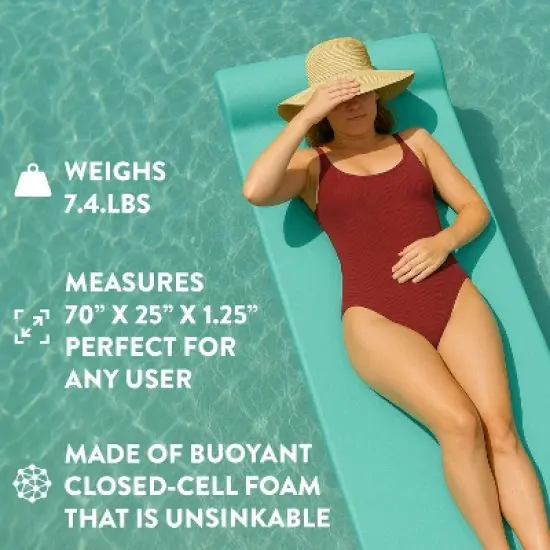California Sun Luxury Vinyl-Dipped Pool Float with Built-in Pillow &ndash; Soft Closed-Cell Foam Lounger for Adults, Unsinkable Water Mat image {7}
