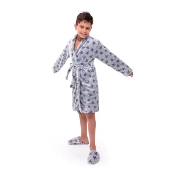 Sleep On It Boys Stars Plush Fleece Shawl Collar Robe with Matching Slippers image {2}
