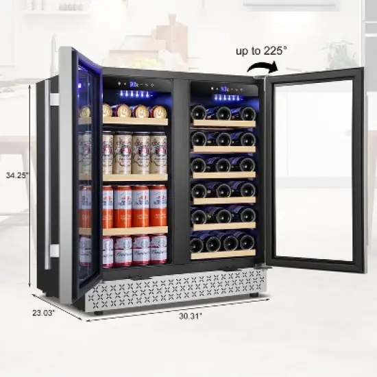 Tylza 30 Inch Wine and Beverage Refrigerator, Dual Zone Wine Beverage Cooler 30" with French Door, Holds 29 Bottles and 110 Cans image {1}