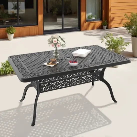 59.06" L x 35.43" W Rectangular Cast Aluminum Patio Table with 1.88" Umbrella Hole image {7}