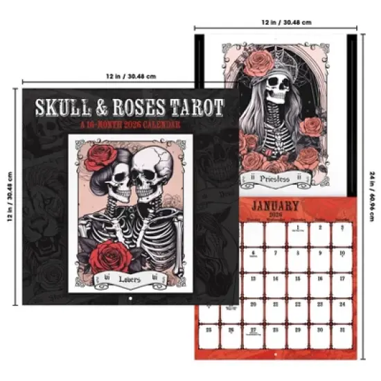 Trends International 2026 Tarot Skulls and Roses 12"x12" Wall Calendar image {6}