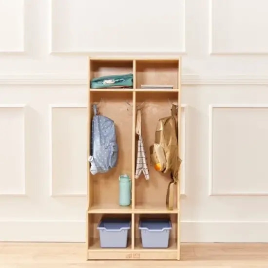 ECR4Kids 2-Section Coat Locker with Bench, Classroom Furniture, Natural image {5}