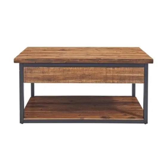 Claremont Rustic Wood Coffee Table with Low Shelf Dark Brown - Alaterre Furniture: Steel Frame, Acacia Surface image {2}