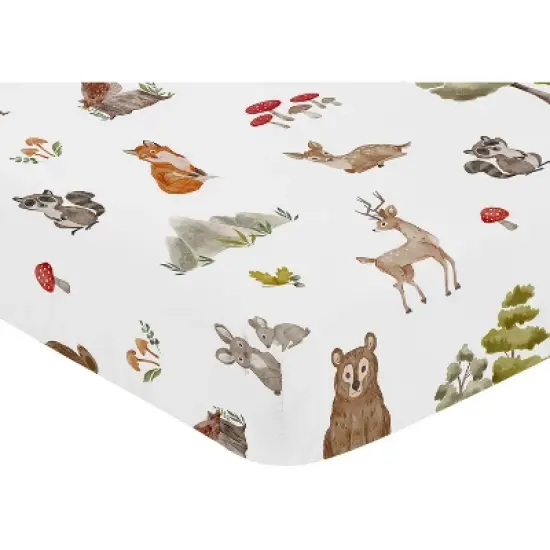 Sweet Jojo Designs Gender Neutral Unisex Baby Fitted Crib Sheet Watercolor Woodland Forest Animals Green Brown White image {2}