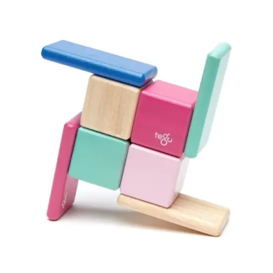 Tegu Magnetic Wooden Blocks, 8-Piece Pocket Pouch, Blossom image {8}