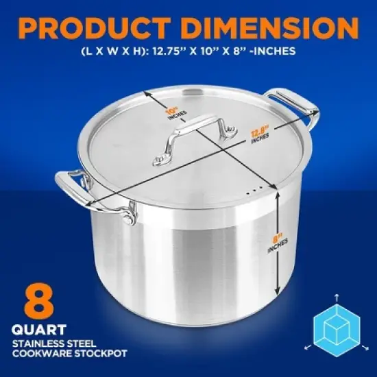 NutriChef 8-Quart Stainless Steel Stockpot - 18/8 Food Grade Heavy Duty Large Stock Pot for Stew, Simmering, Soup, Includes Lid image {2}