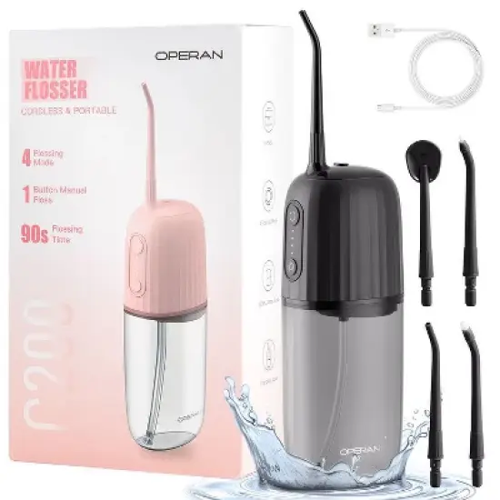 Operan Wireless Water Flosser, Portable Electric Water Dental Flossers, Oral Irrigator with 4 Nozzles, 4 Modes, 200 ml, IPX7 Waterproof, Rechargeable for Teeth Cleaning, for Family and Travel image {8}