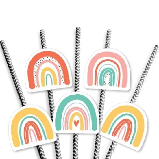 Big Dot of Happiness Hello Rainbow - Paper Straw Decor - Boho Baby Shower and Birthday Party Striped Decorative Straws - Set of 24 image {4}