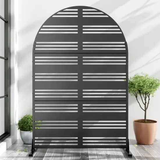 PexFix 72 in. x 47 in. Arched Outdoor Metal Privacy Screen Garden Fence in Black image {5}
