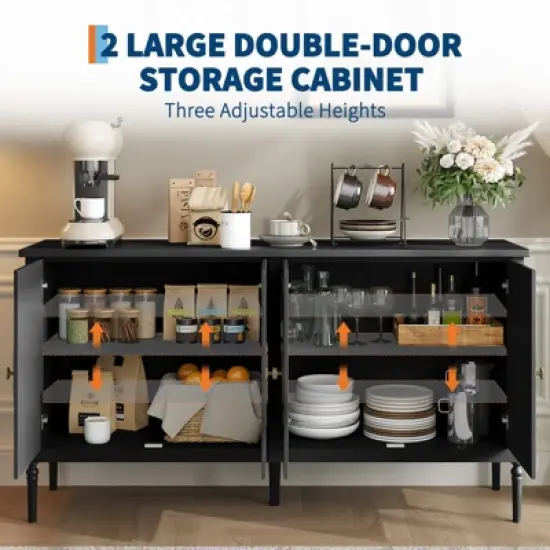 Large Sideboard Cabinet, 59" Modern Credenza Buffet Table Coffee Bar Wine Bar, Storage Cabinet with Adjustable Shelves image {4}