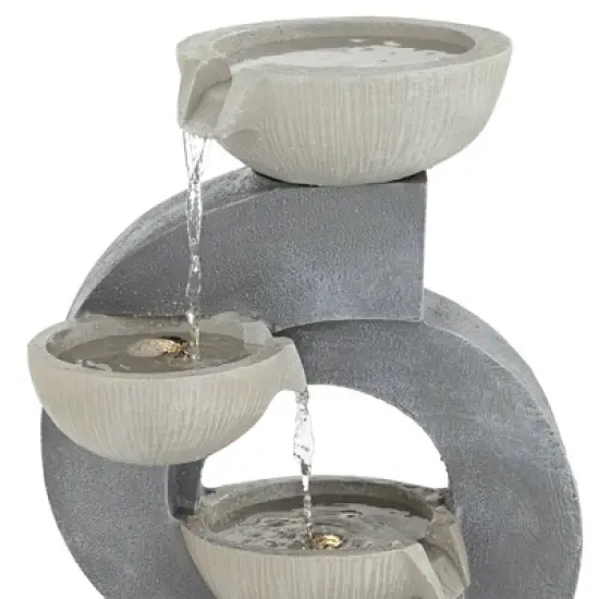 Tarin Four Bowl 23 1/2" High Large Modern Indoor Outdoor Decor Gray Faux Stone Floor Fountain with Light LED Cascading Outside image {2}