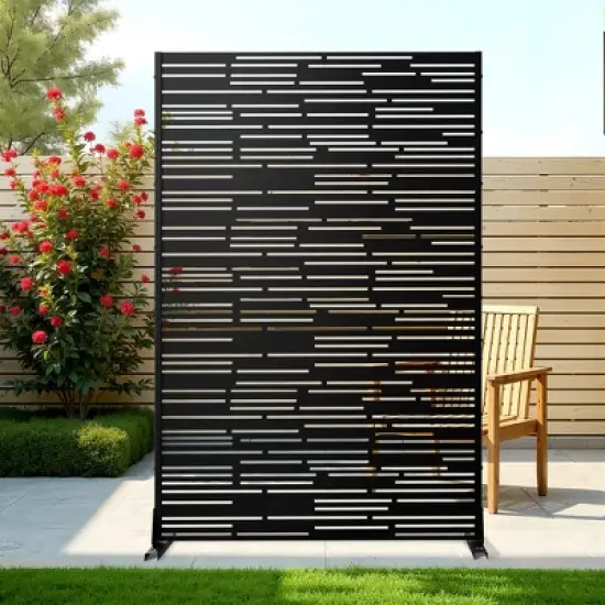 TOAOTBNBO Metal Privacy Screen, Decorative Privacy Fence Panels with Stand, Outdoor Privacy Screen for Garden, Black image {7}