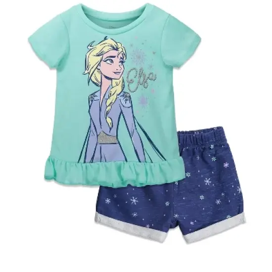 Disney Frozen Moana Princess Rapunzel Snow White Raya and the Last Dragon Girls Peplum T-Shirt and French TerryShorts Outfit Set Toddler image {5}