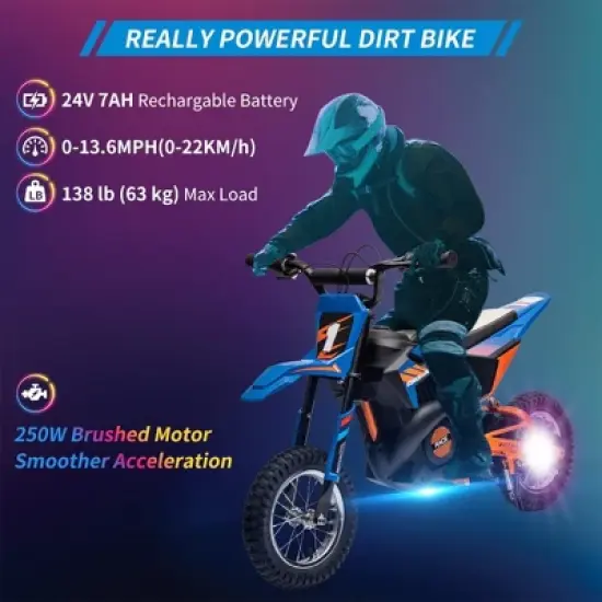 Kids Ride On Electric Motorcycle,250W Motor 13.6MPH Fast Speed Dirt Bike, Off-Road Bike,Twist Grip Throttle, Air-Filled Tires,for Teens image {3}