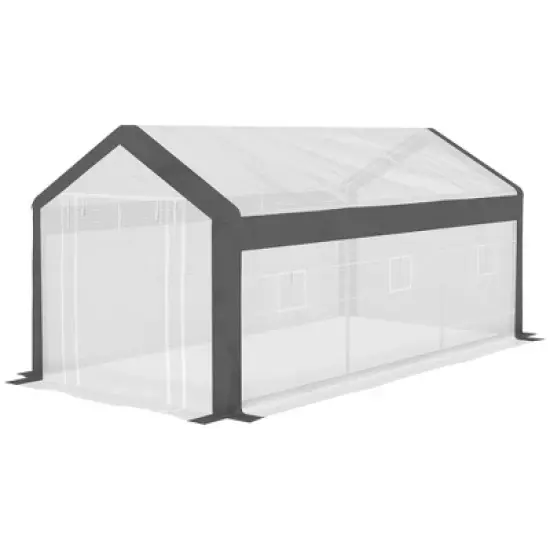 Outsunny 20' x 10' x 9' Walk-In Greenhouse, Outdoor Gardening Canopy with 6 Roll-up Windows, 2 Zippered Doors & Weather Cover, White image {3}
