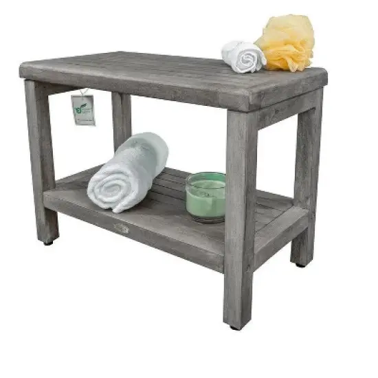 CoastalVogue&reg; Eleganto&reg; 24" Teak Wood Shower Bench with Shelf in Antique Gray Finish image {6}