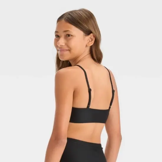 Girls' 'Sun Seeker Ditsy' Solid Bikini Swim Top - art class&trade; Black image {1}