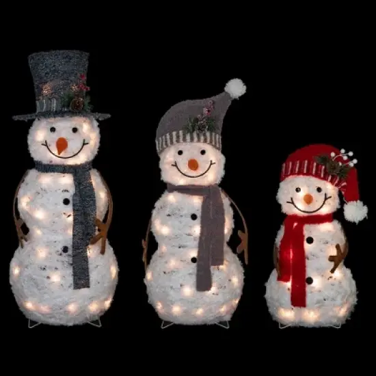 Northlight Lighted Snowman Family Outdoor Christmas Decoration - 39.5" - Warm White - Set of 3 image {2}