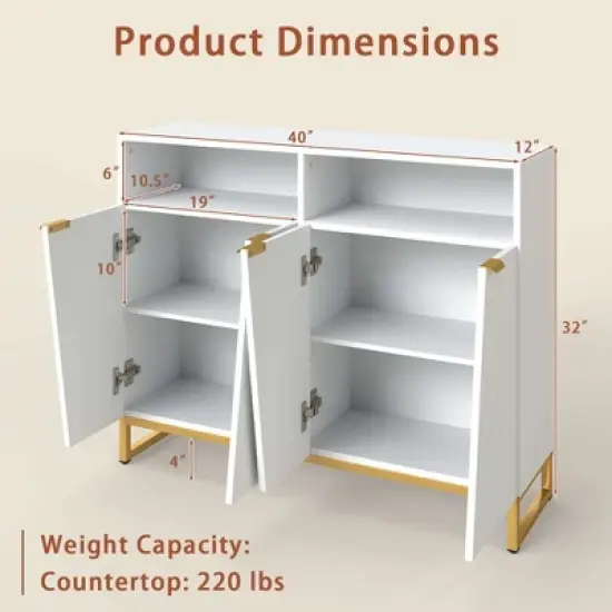 Costway 40" Buffet Storage Cabinet with 4 Doors & Adjustable Shelves Anti-Tipping Kits image {2}