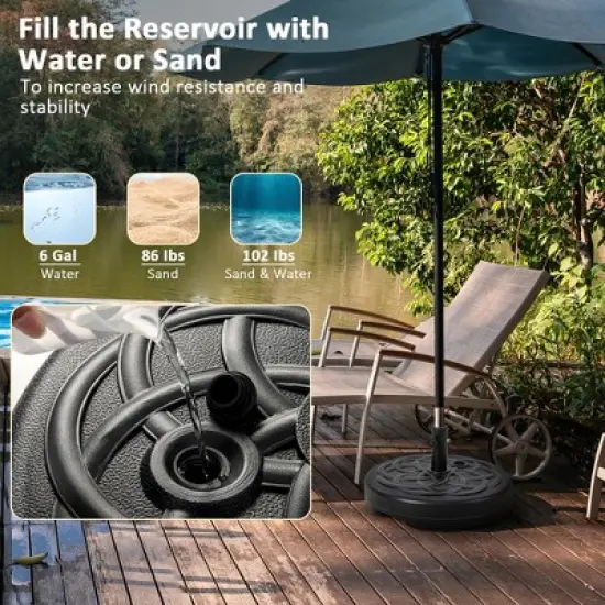 Costway 22'' Patio Fillable Round Umbrella Base Stand Water/Sand Fit Pole 1.5'' & 1.9'' image {5}