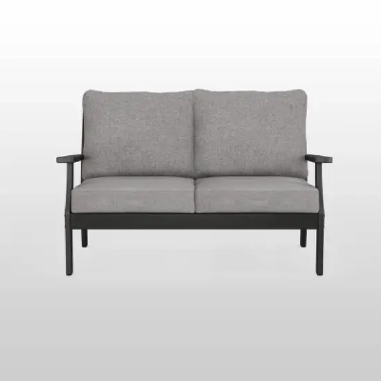 Braxton Outdoor Deep Seating Loveseat with Cushion Black/Gray - POLYWOOD image {2}