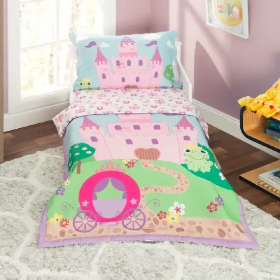 EVERYDAY KIDS Princess Storyland- 4 Piece Toddler Bedding Set Includes Comforter, Flat Sheet, Fitted Sheet and Reversible Pillowcase image {11}
