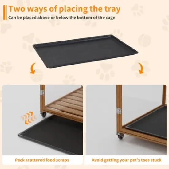 Artloge Modern Extra Large Heavy Duty Dog Crate Tempered Glass Brown Pet Cage with Anti-Rust Aluminum Frame Lockable Casters & Spacious Interior,L image {8}