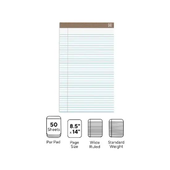 TRU RED Notepad 8.5" x 14"  Wide Ruled White 50 Sheets/Pad TR59939 image {2}