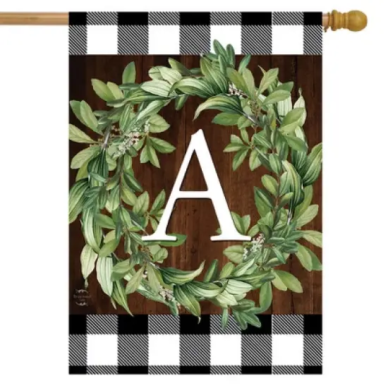 Wreath Monogram A Double-Sided House Flag Everyday 28" x 40" Briarwood Lane image {1}