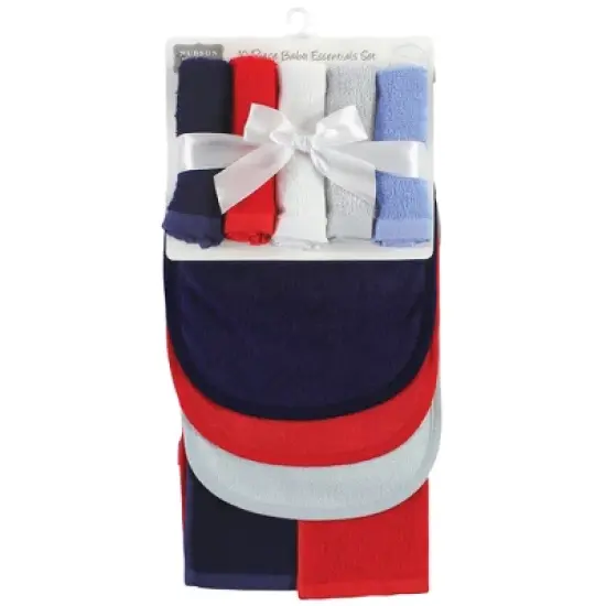Hudson Baby Infant Boy Rayon from Bamboo Bib, Burp Cloth and Washcloth 10Pk, Red Blue, One Size image {1}