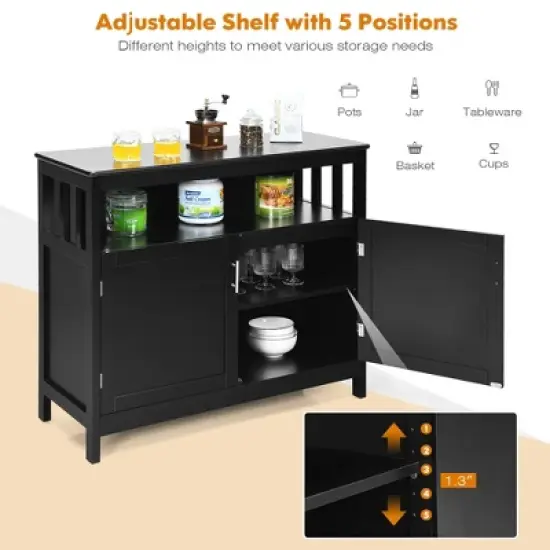 Costway Kitchen Buffet Server Sideboard Storage Cabinet w/2 Doors & Shelf White\Black image {5}