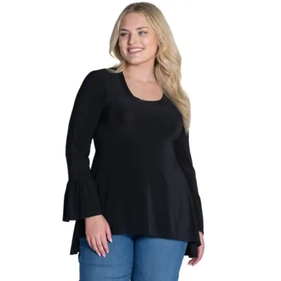 Womens Plus Size Long Bell Sleeve High Low Tunic Top image {5}