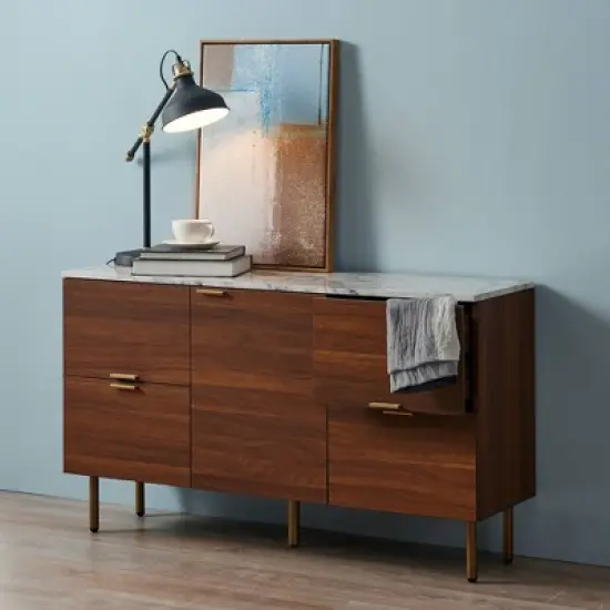 Ashton Sideboard with Faux Marble Top Walnut - Teamson Home image {7}