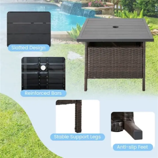 MOEPISY Patio Square Wicker Side Table with Umbrella Hole for Yard Garden Poolside image {10}