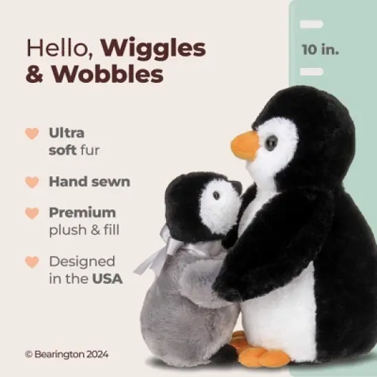 Bearington Wiggles and Wobbles Plush Stuffed Animal Penguin with Baby, 10 inches image {1}