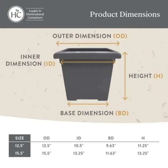 The HC Companies 15.5" Accent Square Plant Pot w/ Drainage, Classic Planters for Indoor & Outdoors Plants, Lightweight & Resists Sun Fading, Chocolate image {1}