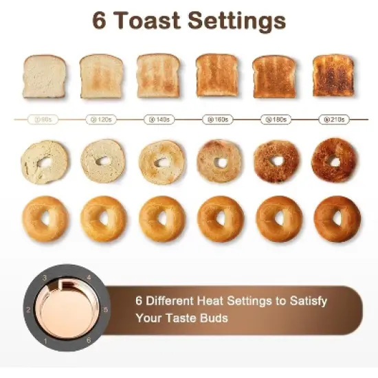 Mecity 4-Slice Long Slot Toaster - Stainless Steel, 1300W, 6 Browning Settings, with Warming Rack & Removable Crumb Tray image {2}