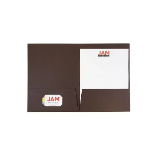 JAM Paper Two-Pocket Textured Linen Business Folders Chocolate Brown 386LBRA image {2}