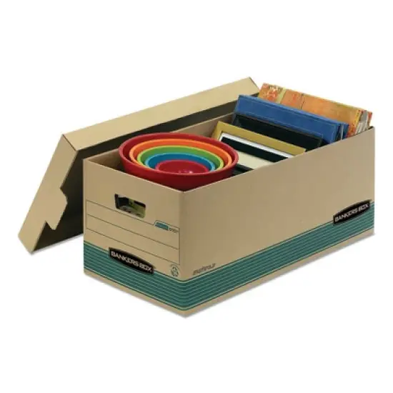 Bankers Box STOR/FILE Medium-Duty 100% Recycled Storage Boxes, Legal Files, 15.88" x 25.38" x 10.25", Kraft/Green, 12/Carton image {1}