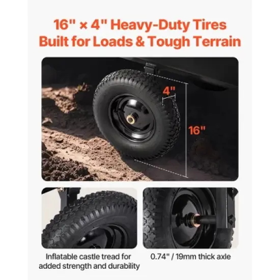 VEVOR Garden Utility Trailer, 10 Cu. Ft 500lbs, ATV UTV Hauling Trailer, Tow Behind Poly Dump Cart with 16" Tires, Hand Pull or Foot Pedal, Black image {2}