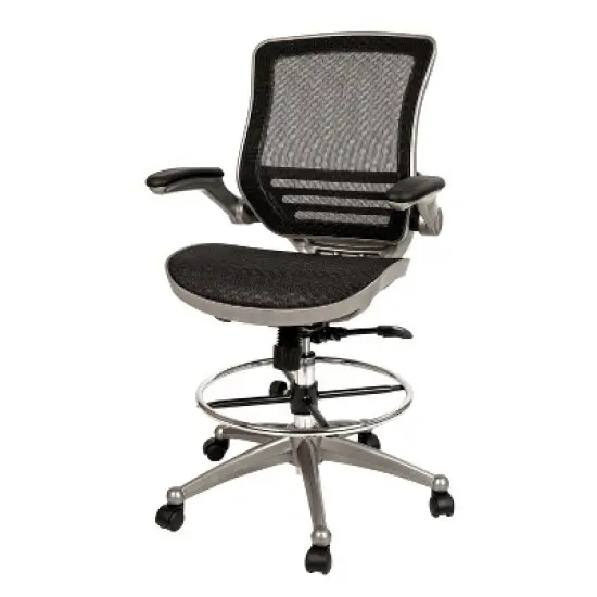 Flash Furniture Mid-Back Transparent Mesh Drafting Chair with Flip-Up Arms image {15}