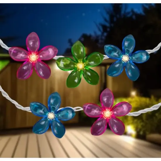 Northlight Flowers Indoor Outdoor Patio Light Set - 9' White Wire - 10ct image {1}
