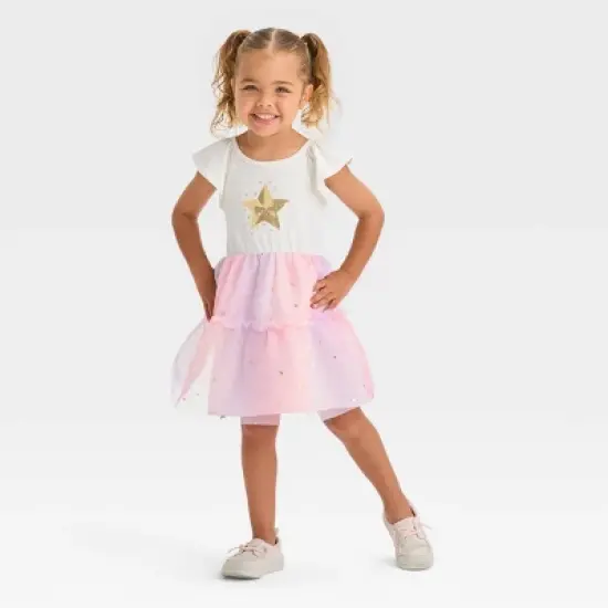 Toddler Girls' Star Short Sleeve Dress - Cat & Jack&trade; Cream image {3}