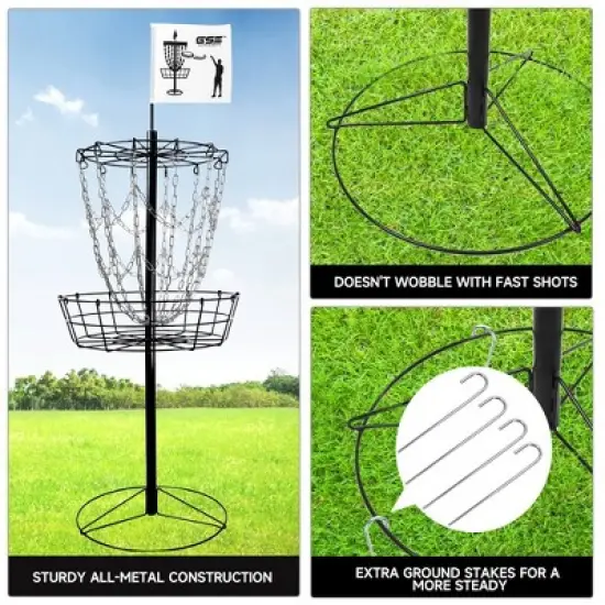 GSE Portable 12-Chain Disc Golf Basket, Metal Flying Disc Golf Practice Target image {3}