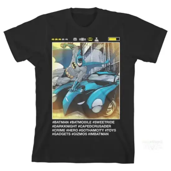Batman Batmobile Social Media Pose Black T-shirt Toddler Boy to Youth Boy image {4}