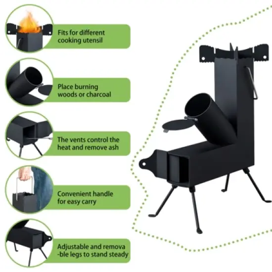 Karl Home | 38 in. Black Metal Patio Round Fire Pit with Grill image {5}