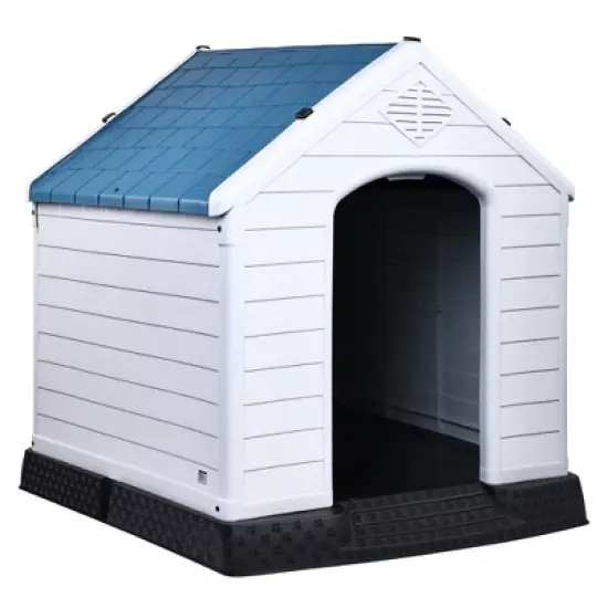 Gulches 29 Inch Blue Plastic Dog House - Insulated, Sturdy Assembled Kennel with Elevated Floor & Ventilation for Small-Large Dogs image {4}