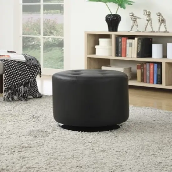 Simple Relax Round Leatherette Upholstered Ottoman, Black image {1}